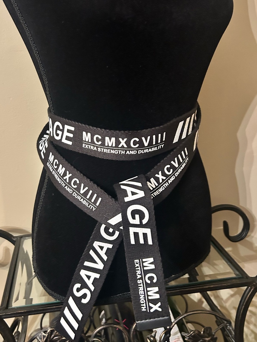 Black Graphic Belt with White Logo Text